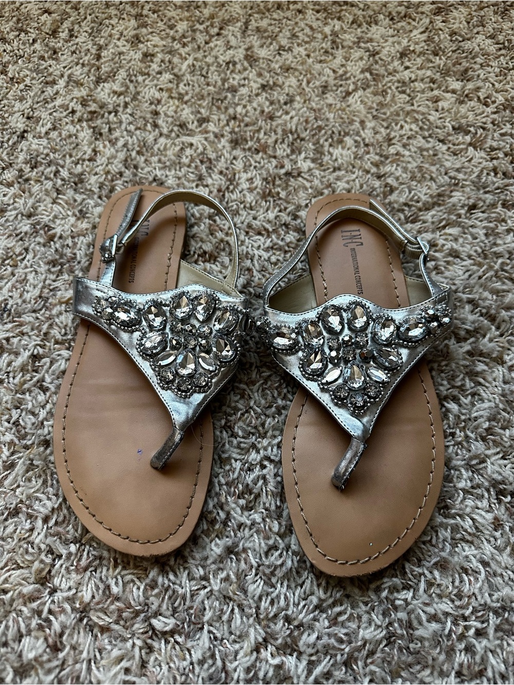 INC International Concepts Silver Jeweled Thong Sandals